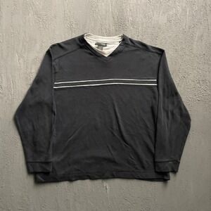 Vintage Striped Ribbed Pullover Shirt Men XL Black 2000s Method